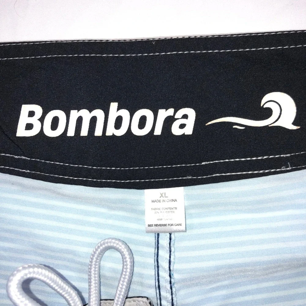 Bombora Mens XL Blue Ombre Striped Board Shorts Stretch Swim Trunks Pocket
